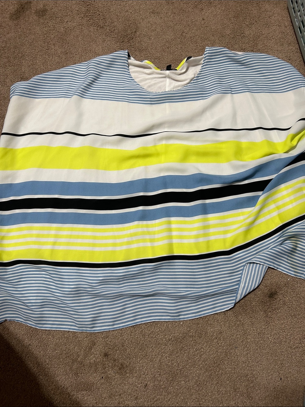 Women’s ' Striped Crewneck Top in White, Light Blue & Neon Yellow